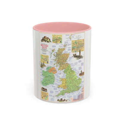 British Isles - A Traveller's Map 1 (1974) (Map) Accent Coffee Mug 11oz Pink - Go Mug Yourself