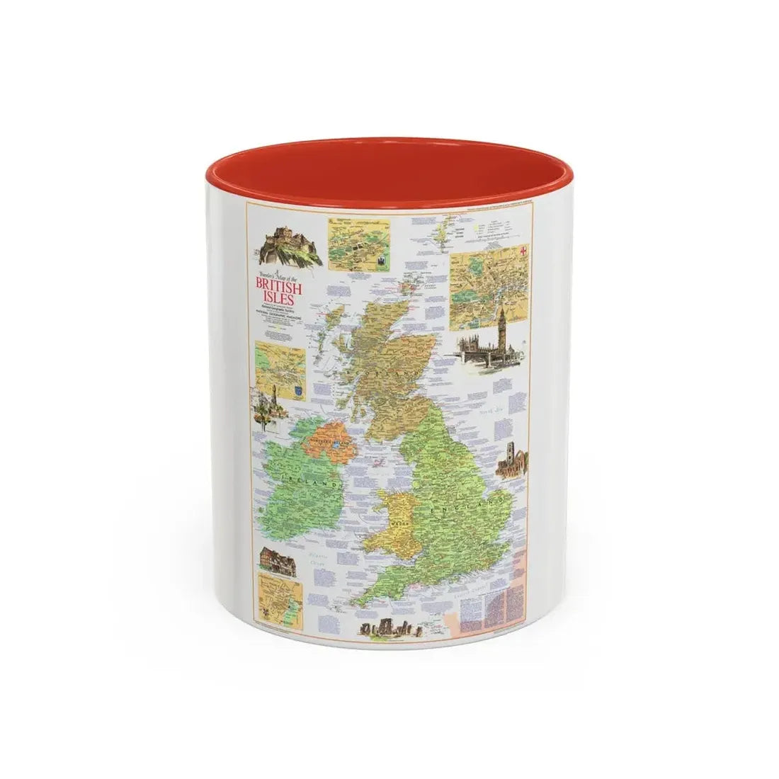 British Isles - A Traveller's Map 1 (1974) (Map) Accent Coffee Mug 11oz Red - Go Mug Yourself