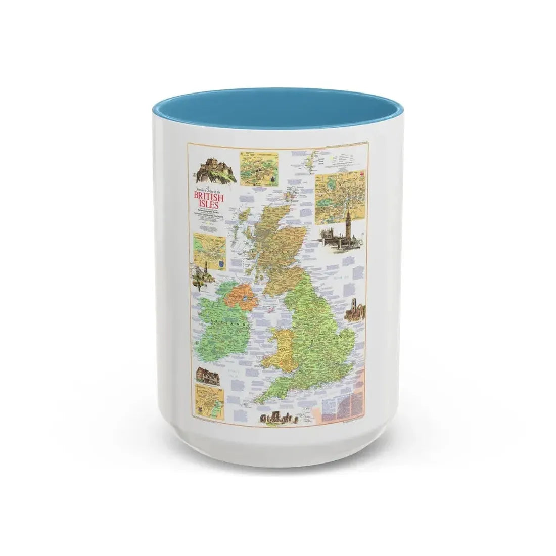 British Isles - A Traveller's Map 1 (1974) (Map) Accent Coffee Mug 15oz Light Blue - Go Mug Yourself