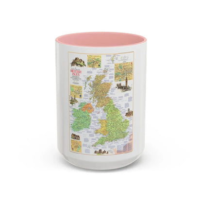 British Isles - A Traveller's Map 1 (1974) (Map) Accent Coffee Mug 15oz Pink - Go Mug Yourself