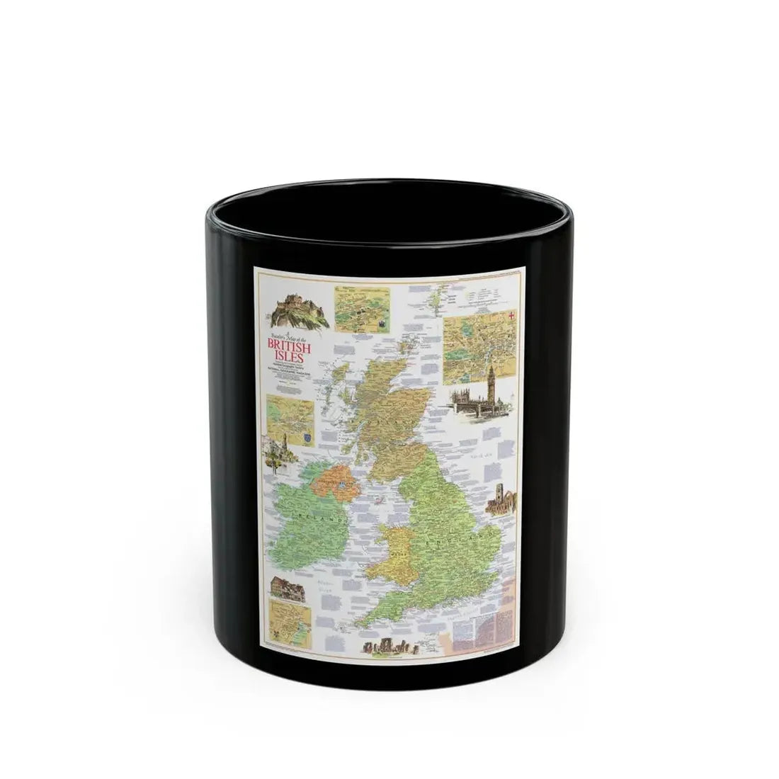 British Isles - A Traveller's Map 1 (1974) (Map) Black Coffee Mug 11oz - Go Mug Yourself
