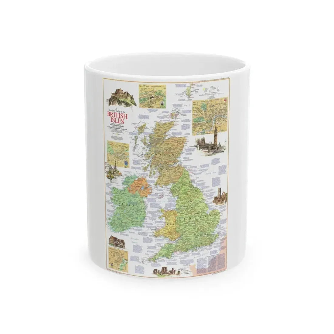 British Isles - A Traveller's Map 1 (1974) (Map) White Coffee Mug 11oz - Go Mug Yourself