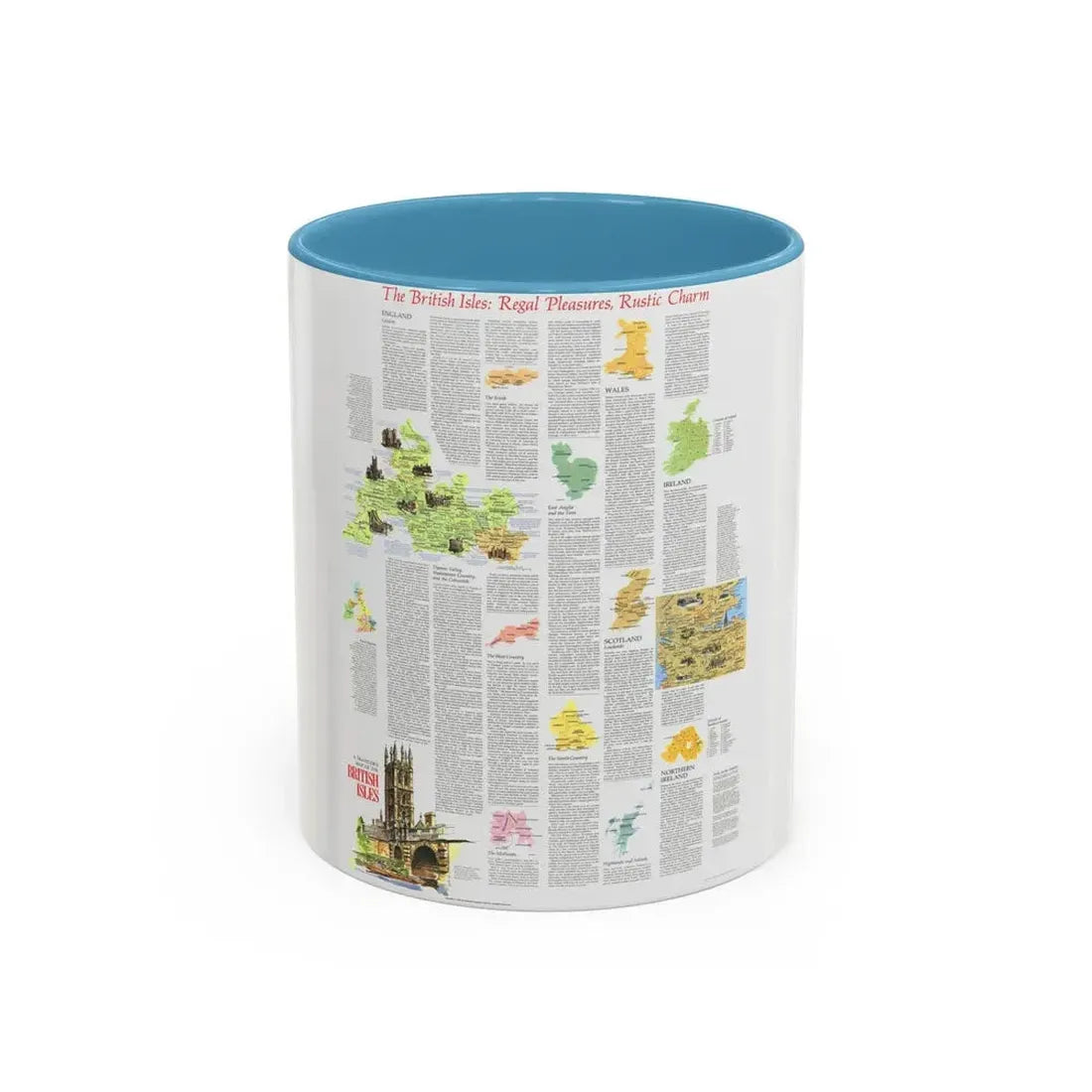 British Isles - A Traveller's Map 2 (1974) (Map) Accent Coffee Mug 11oz Light Blue - Go Mug Yourself