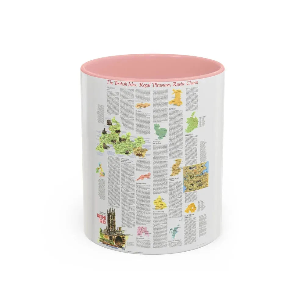 British Isles - A Traveller's Map 2 (1974) (Map) Accent Coffee Mug 11oz Pink - Go Mug Yourself