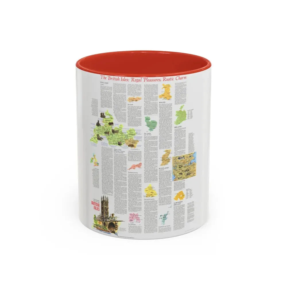 British Isles - A Traveller's Map 2 (1974) (Map) Accent Coffee Mug 11oz Red - Go Mug Yourself