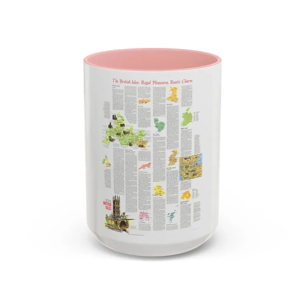 British Isles - A Traveller's Map 2 (1974) (Map) Accent Coffee Mug 15oz Pink - Go Mug Yourself