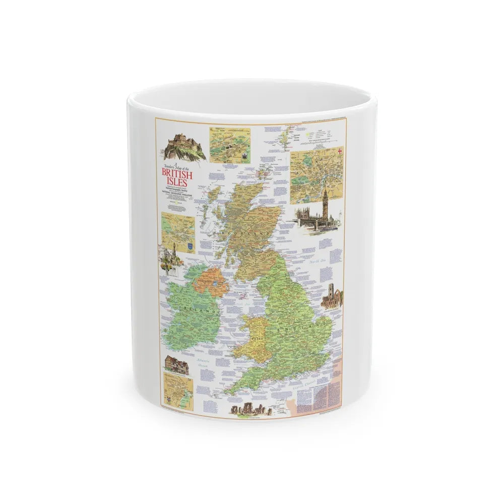 British Isles - A Traveller's Map 1 (1974) (Map) White Coffee Mug-11oz-Go Mug Yourself