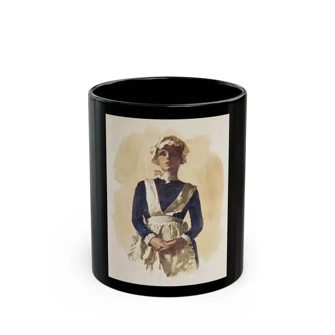 British Maid Illustration (c. 1980s) - Black Coffee Mug 11oz - Go Mug Yourself
