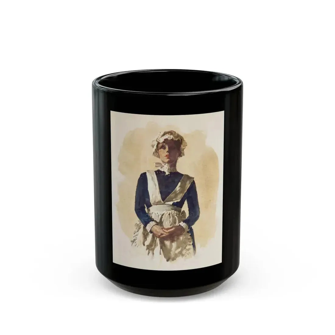 British Maid Illustration (c. 1980s) - Black Coffee Mug 15oz - Go Mug Yourself