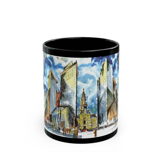 Broad and Chestnut Streets facing City Hall, Philadelphia - Black Coffee Mug 11oz - Go Mug Yourself