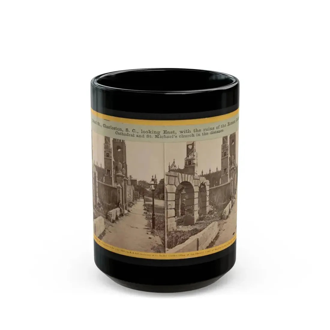 Broad St., Charleston, S.C., Looking East, With The Ruins Of The Roman Catholic Cathedral And St. Michael's Church In The Distance (U.S. Civil War) Black Coffee Mug 15oz - Go Mug Yourself