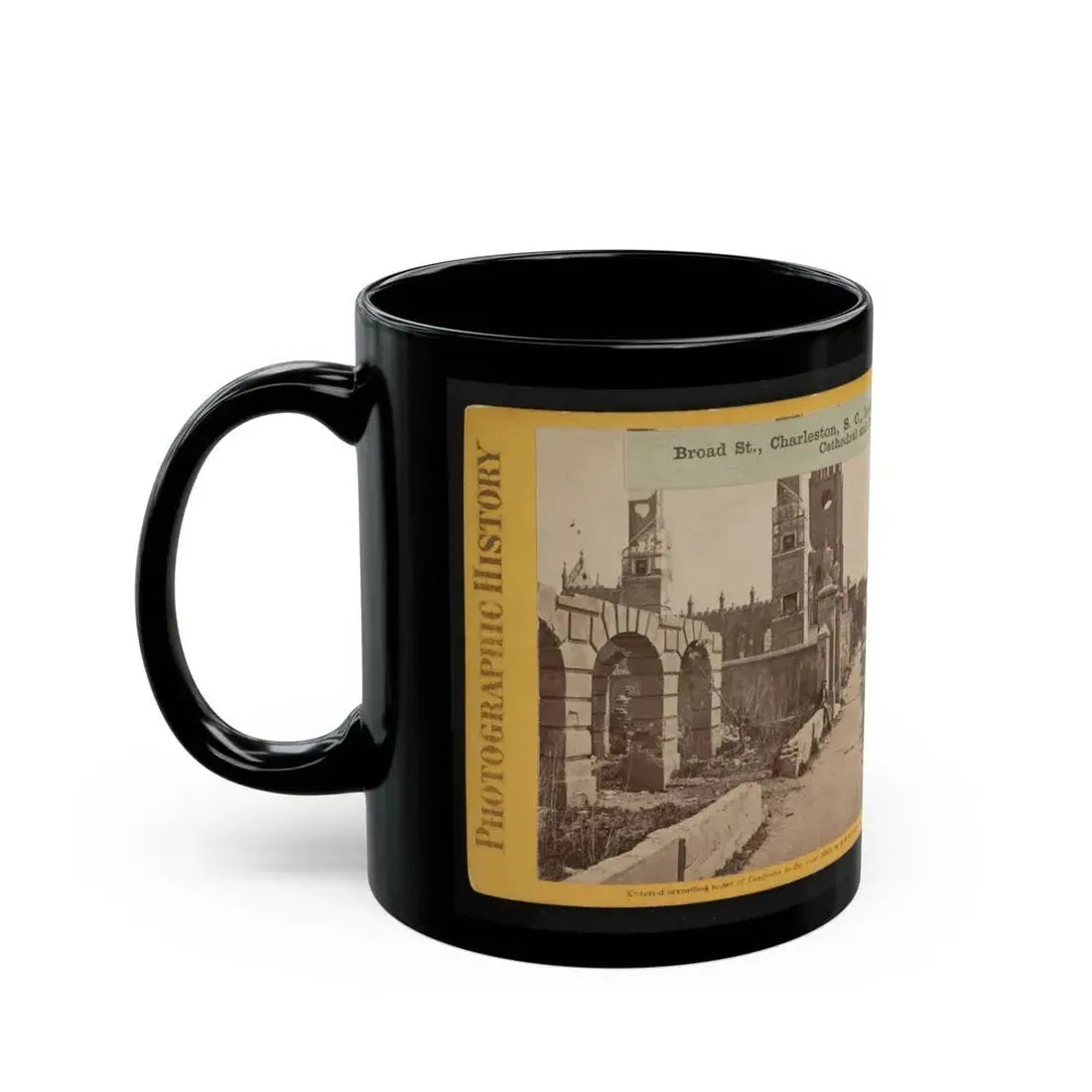 Broad St., Charleston, S.C., Looking East, With The Ruins Of The Roman Catholic Cathedral And St. Michael's Church In The Distance (U.S. Civil War) Black Coffee Mug - Go Mug Yourself