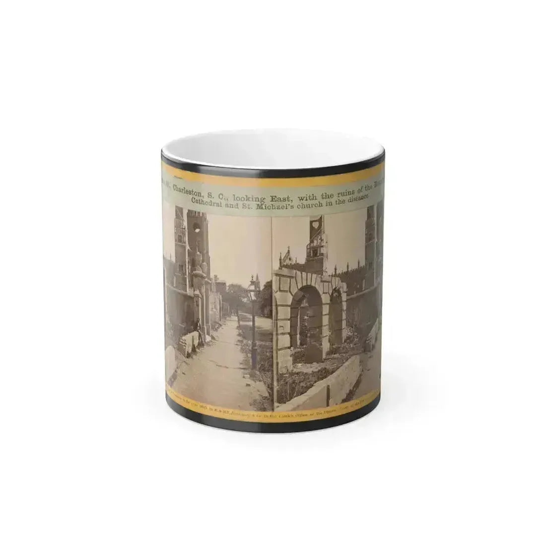 Broad St., Charleston, S.C., Looking East, With the Ruins of the Roman Catholic Cathedral and St. Michael's Church in the Distance (U.S. Civil War) Color Changing Coffee Mug 11oz Default Title 11oz - Go Mug Yourself