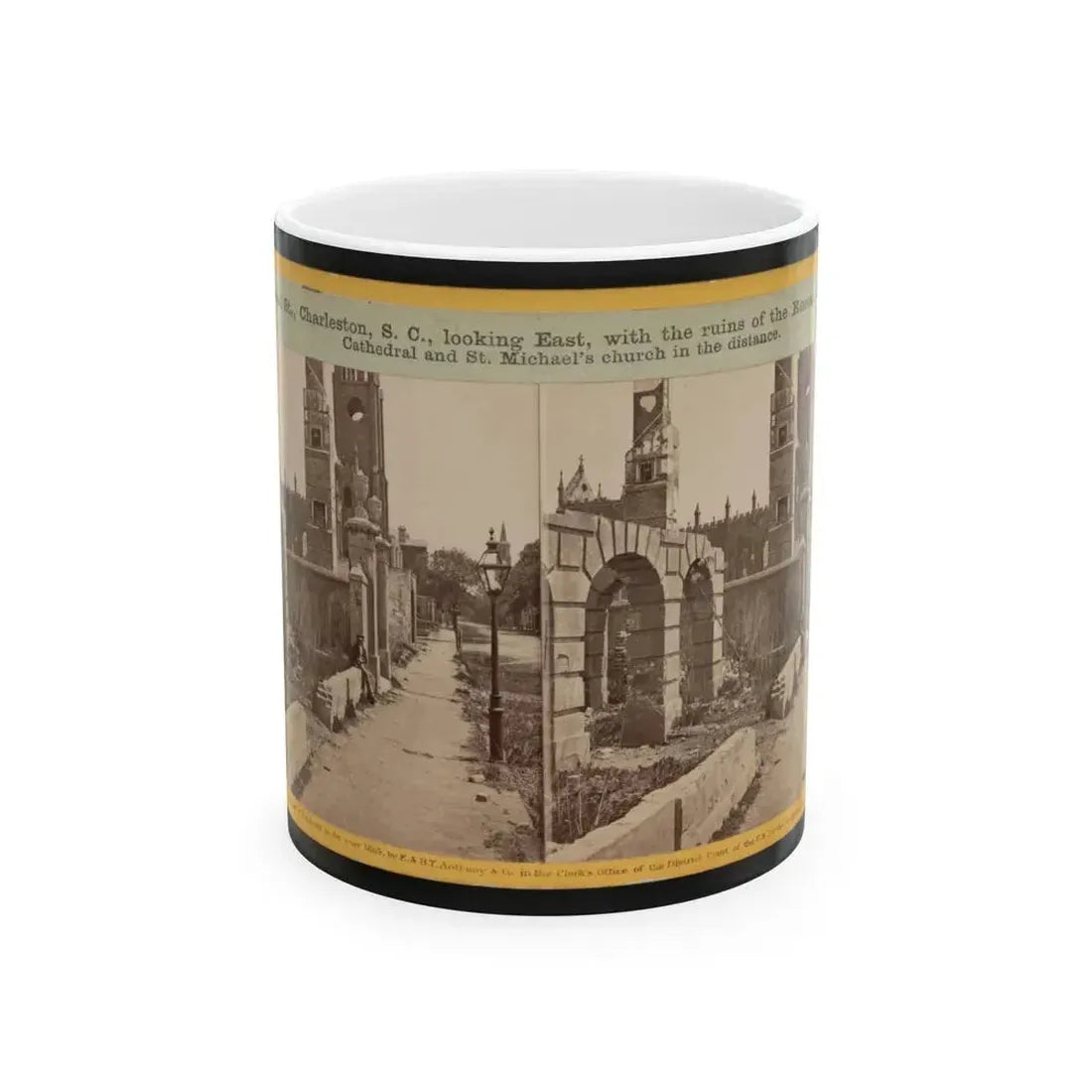 Broad St., Charleston, S.C., Looking East, With The Ruins Of The Roman Catholic Cathedral And St. Michael's Church In The Distance (U.S. Civil War) White Coffee Mug 11oz - Go Mug Yourself