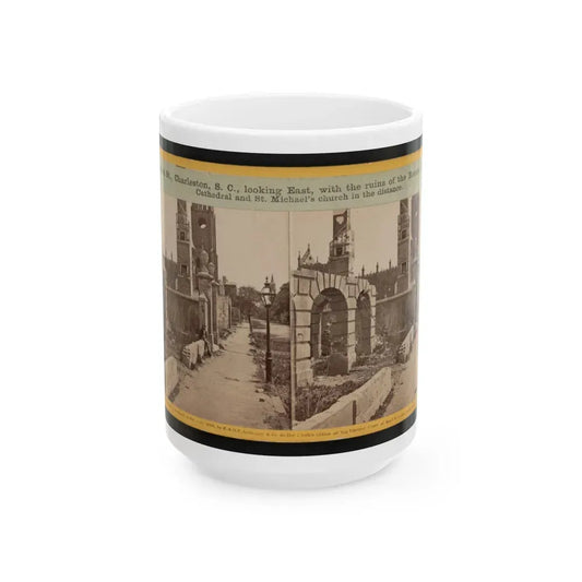 Broad St., Charleston, S.C., Looking East, With The Ruins Of The Roman Catholic Cathedral And St. Michael's Church In The Distance (U.S. Civil War) White Coffee Mug 15oz - Go Mug Yourself