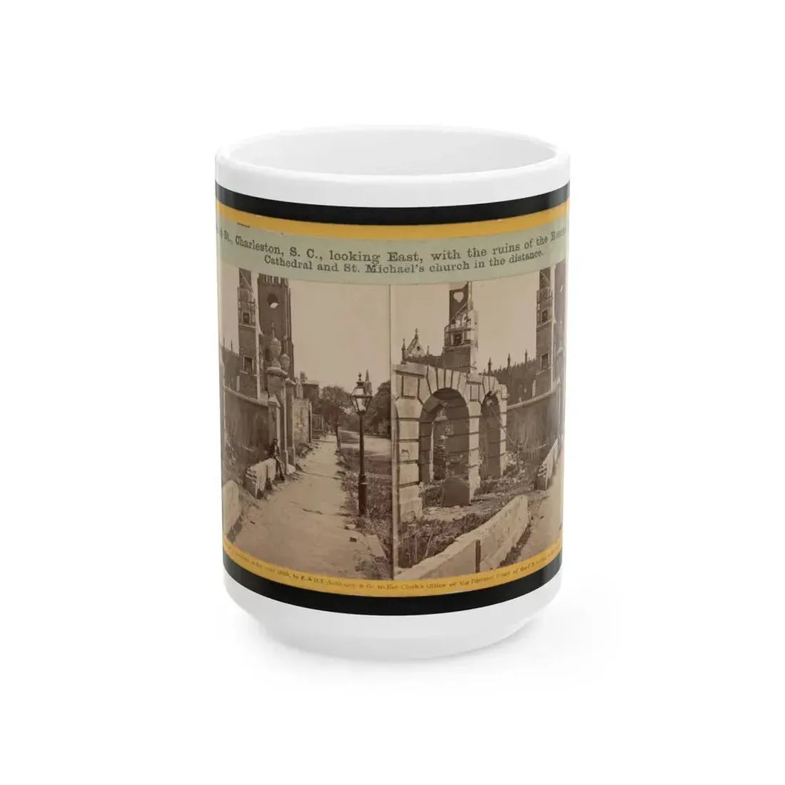 Broad St., Charleston, S.C., Looking East, With The Ruins Of The Roman Catholic Cathedral And St. Michael's Church In The Distance (U.S. Civil War) White Coffee Mug 15oz - Go Mug Yourself