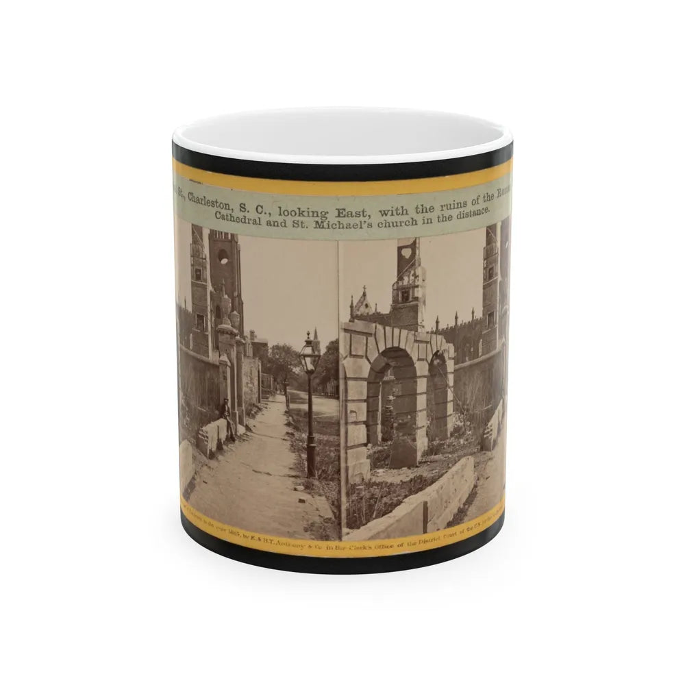 Broad St., Charleston, S.C., Looking East, With The Ruins Of The Roman Catholic Cathedral And St. Michael's Church In The Distance (U.S. Civil War) White Coffee Mug-11oz-Go Mug Yourself