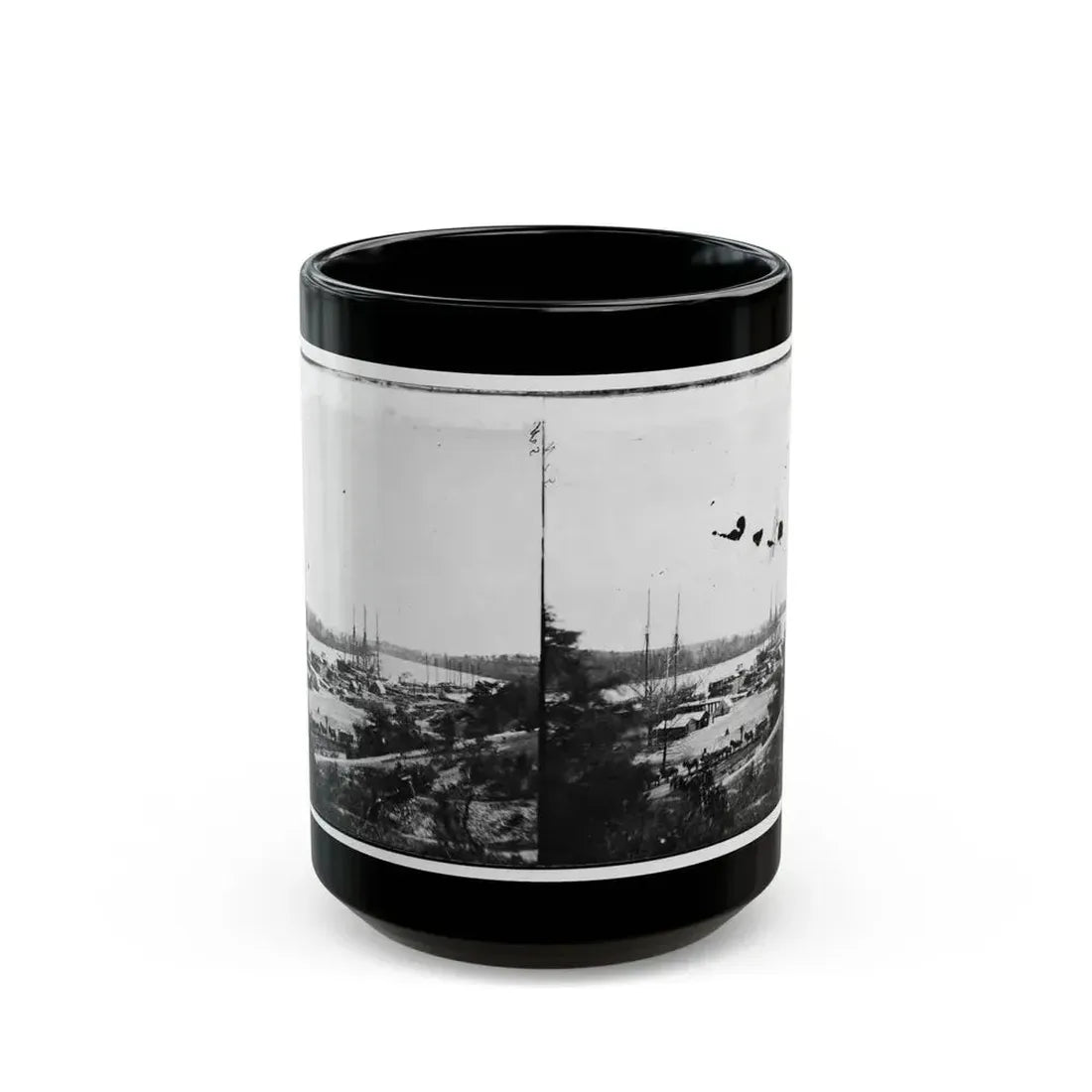 Broadway Landing, Appomattox River, Virginia. View Of Docks And Supply Boats (U.S. Civil War) Black Coffee Mug 15oz - Go Mug Yourself