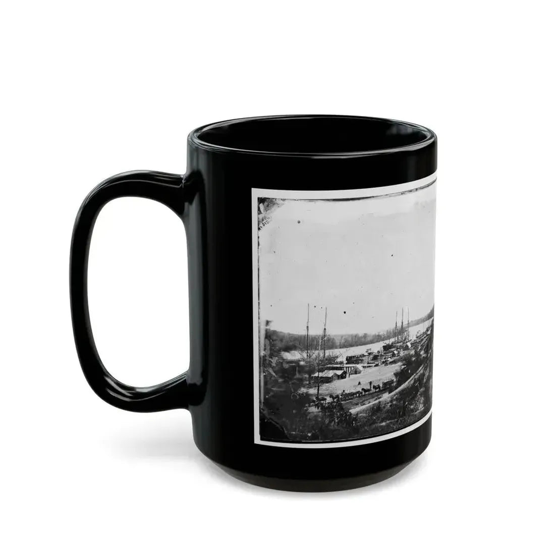 Broadway Landing, Appomattox River, Virginia. View Of Docks And Supply Boats (U.S. Civil War) Black Coffee Mug - Go Mug Yourself