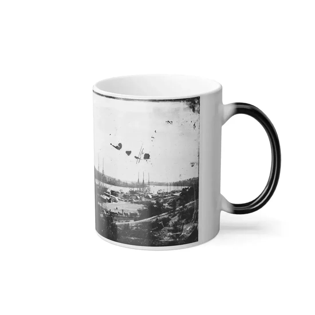 Broadway Landing, Appomattox River, Virginia. View of Docks and Supply Boats (U.S. Civil War) Color Changing Coffee Mug 11oz - Go Mug Yourself