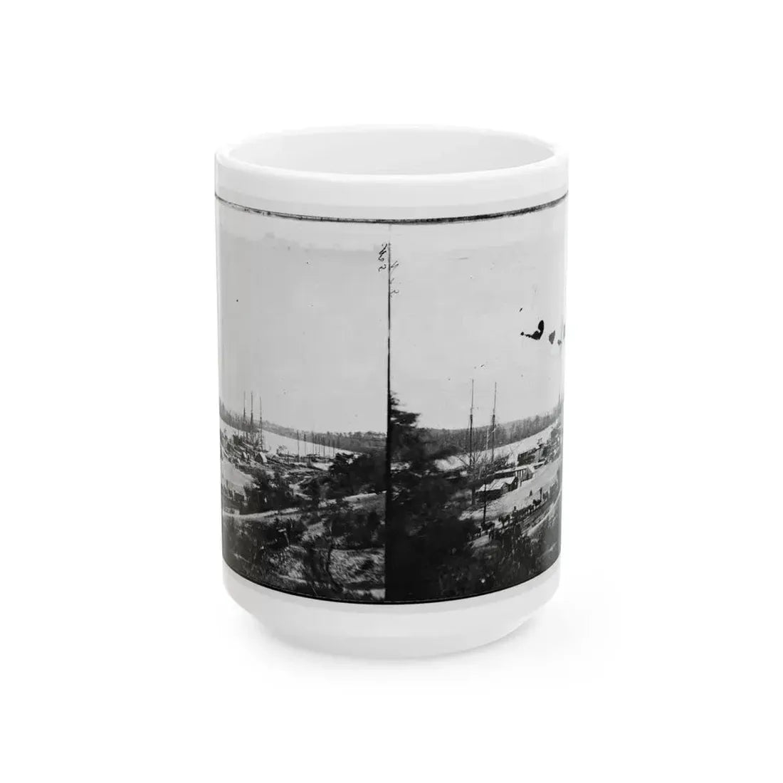 Broadway Landing, Appomattox River, Virginia. View Of Docks And Supply Boats (U.S. Civil War) White Coffee Mug 15oz - Go Mug Yourself