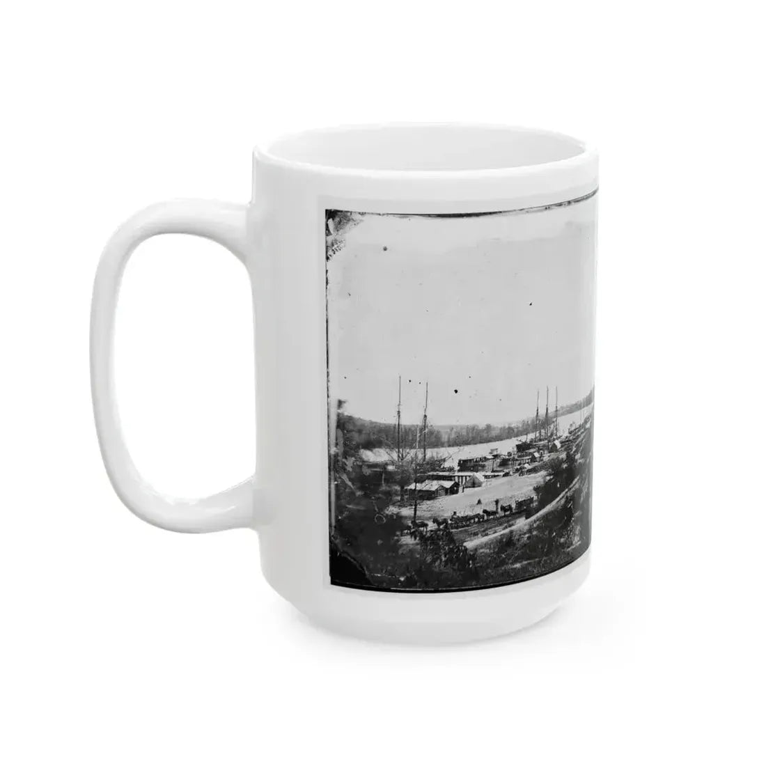 Broadway Landing, Appomattox River, Virginia. View Of Docks And Supply Boats (U.S. Civil War) White Coffee Mug - Go Mug Yourself
