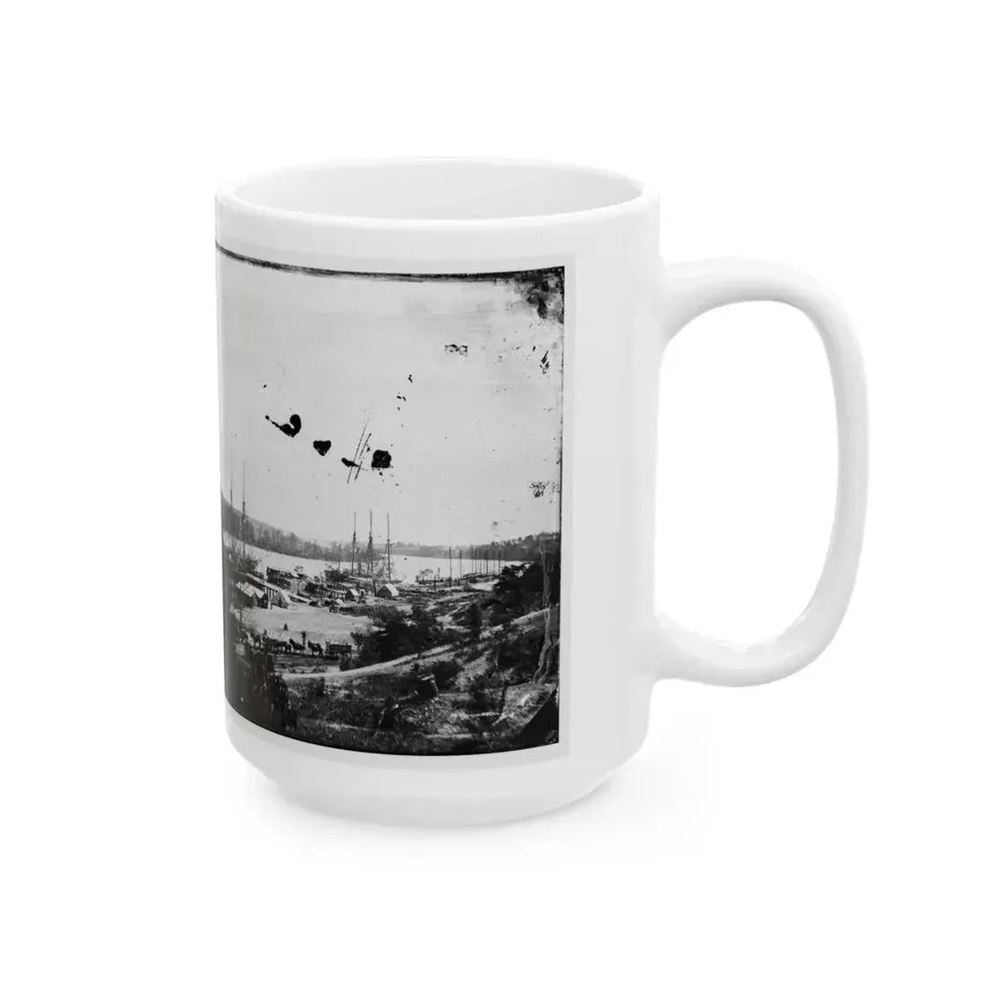 Broadway Landing, Appomattox River, Virginia. View Of Docks And Supply Boats (U.S. Civil War) White Coffee Mug - Go Mug Yourself