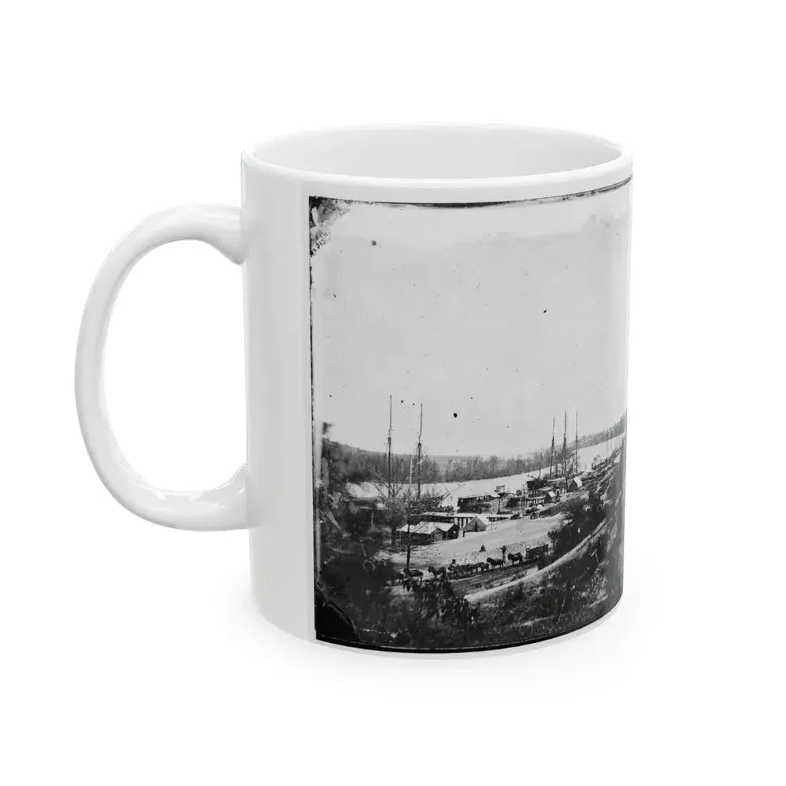 Broadway Landing, Appomattox River, Virginia. View Of Docks And Supply Boats (U.S. Civil War) White Coffee Mug - Go Mug Yourself