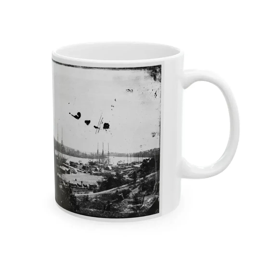 Broadway Landing, Appomattox River, Virginia. View Of Docks And Supply Boats (U.S. Civil War) White Coffee Mug - Go Mug Yourself