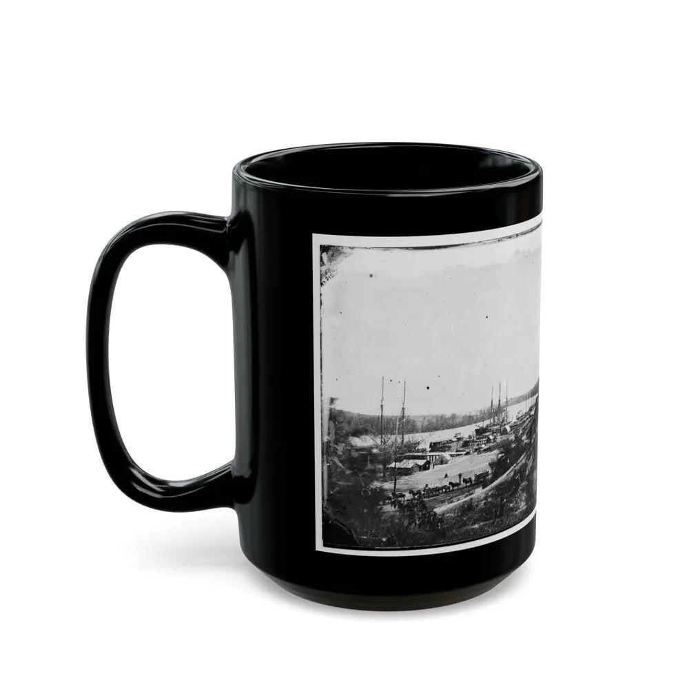 Broadway Landing, Appomattox River, Virginia. View Of Docks And Supply Boats (U.S. Civil War) Black Coffee Mug-Go Mug Yourself