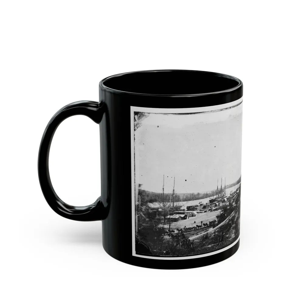 Broadway Landing, Appomattox River, Virginia. View Of Docks And Supply Boats (U.S. Civil War) Black Coffee Mug-Go Mug Yourself