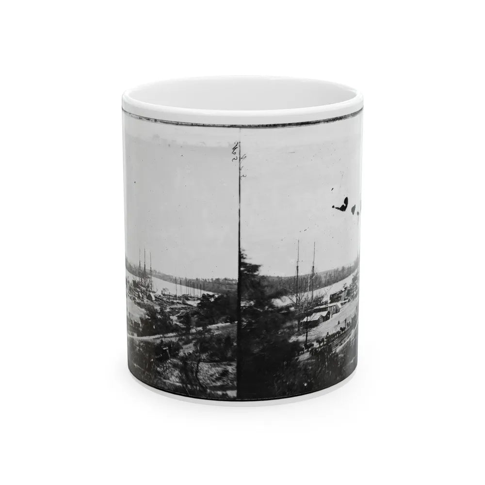 Broadway Landing, Appomattox River, Virginia. View Of Docks And Supply Boats (U.S. Civil War) White Coffee Mug-11oz-Go Mug Yourself