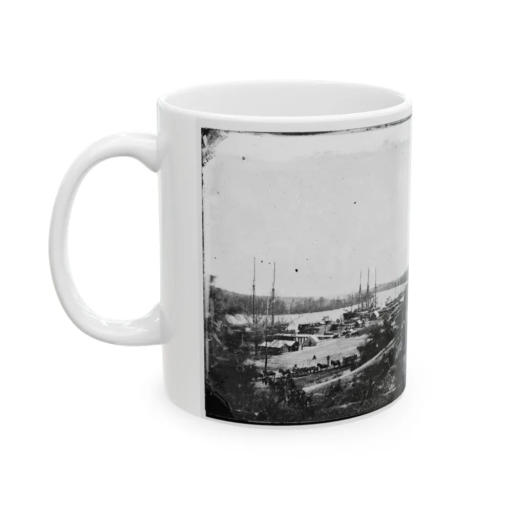 Broadway Landing, Appomattox River, Virginia. View Of Docks And Supply Boats (U.S. Civil War) White Coffee Mug-Go Mug Yourself