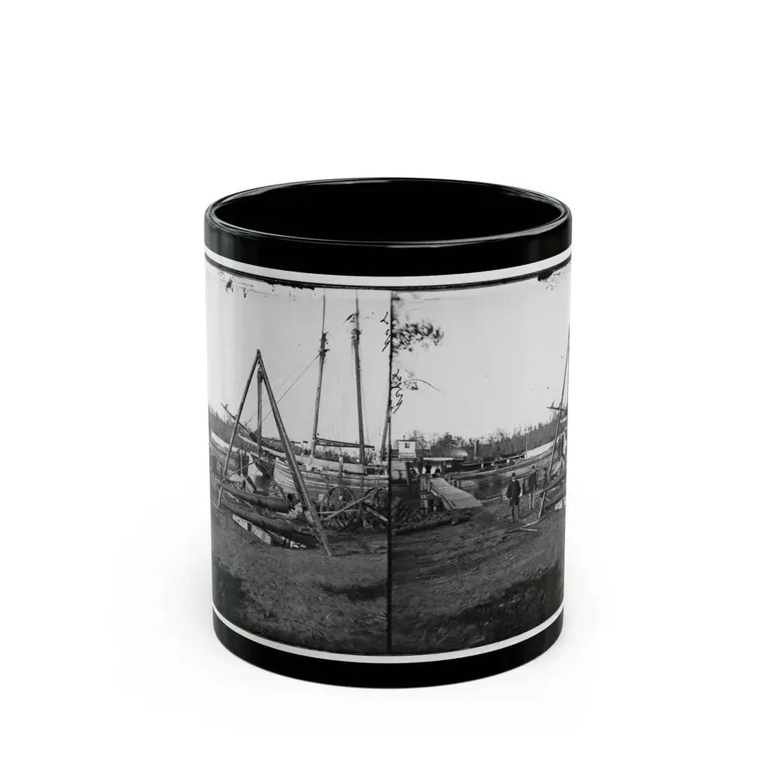 Broadway Landing, Va.  Tripod Artillery Swing By The Appomattox (U.S. Civil War) Black Coffee Mug 11oz - Go Mug Yourself