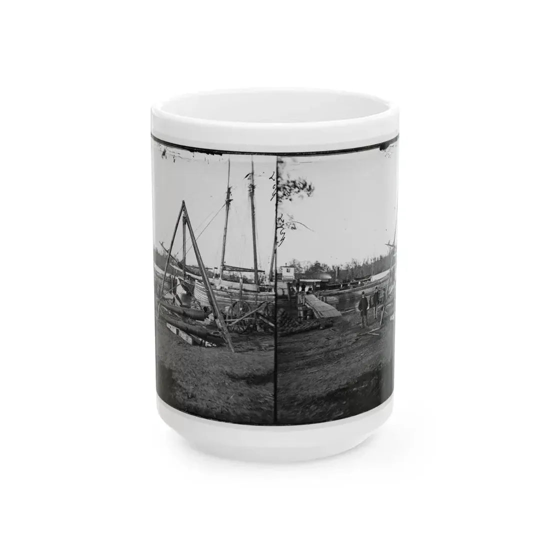 Broadway Landing, Va.  Tripod Artillery Swing By The Appomattox (U.S. Civil War) White Coffee Mug 15oz - Go Mug Yourself