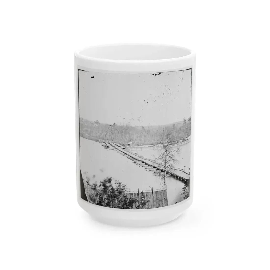 Broadway Landing, Virginia. Pontoon Bridge Across The Appomattox River (U.S. Civil War) White Coffee Mug 15oz - Go Mug Yourself
