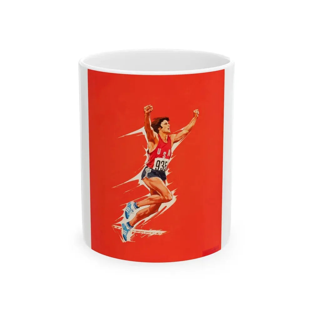 Bruce Jenner, Olympic Decathlon winner, Wheaties cereal box illustration, 1976 - White Coffee Mug 11oz - Go Mug Yourself