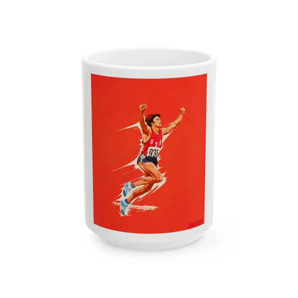 Bruce Jenner, Olympic Decathlon winner, Wheaties cereal box illustration, 1976 - White Coffee Mug 15oz - Go Mug Yourself