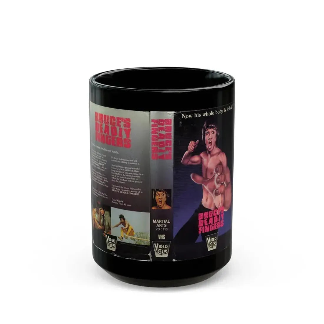 BRUCES DEADLY FINGERS (VHS COVER) - Black Coffee Mug 15oz - Go Mug Yourself
