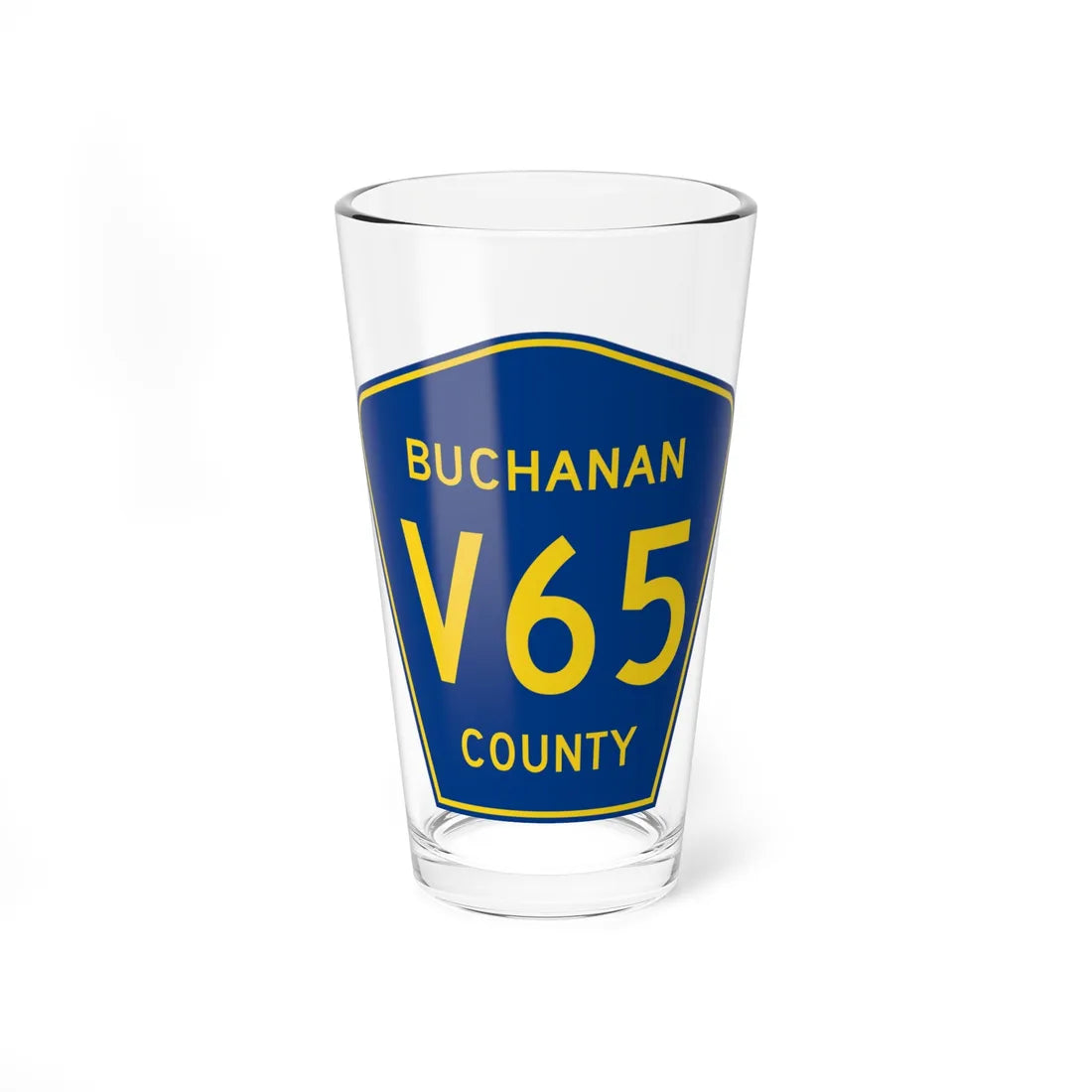 Buchanan County Route V65 IA (Iowa) (Road Sign) Pint Glass 16oz 16oz - Go Mug Yourself