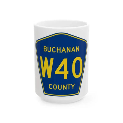 Buchanan County Route W40 IA (Iowa) (Road Sign) White Coffee Mug 15oz - Go Mug Yourself