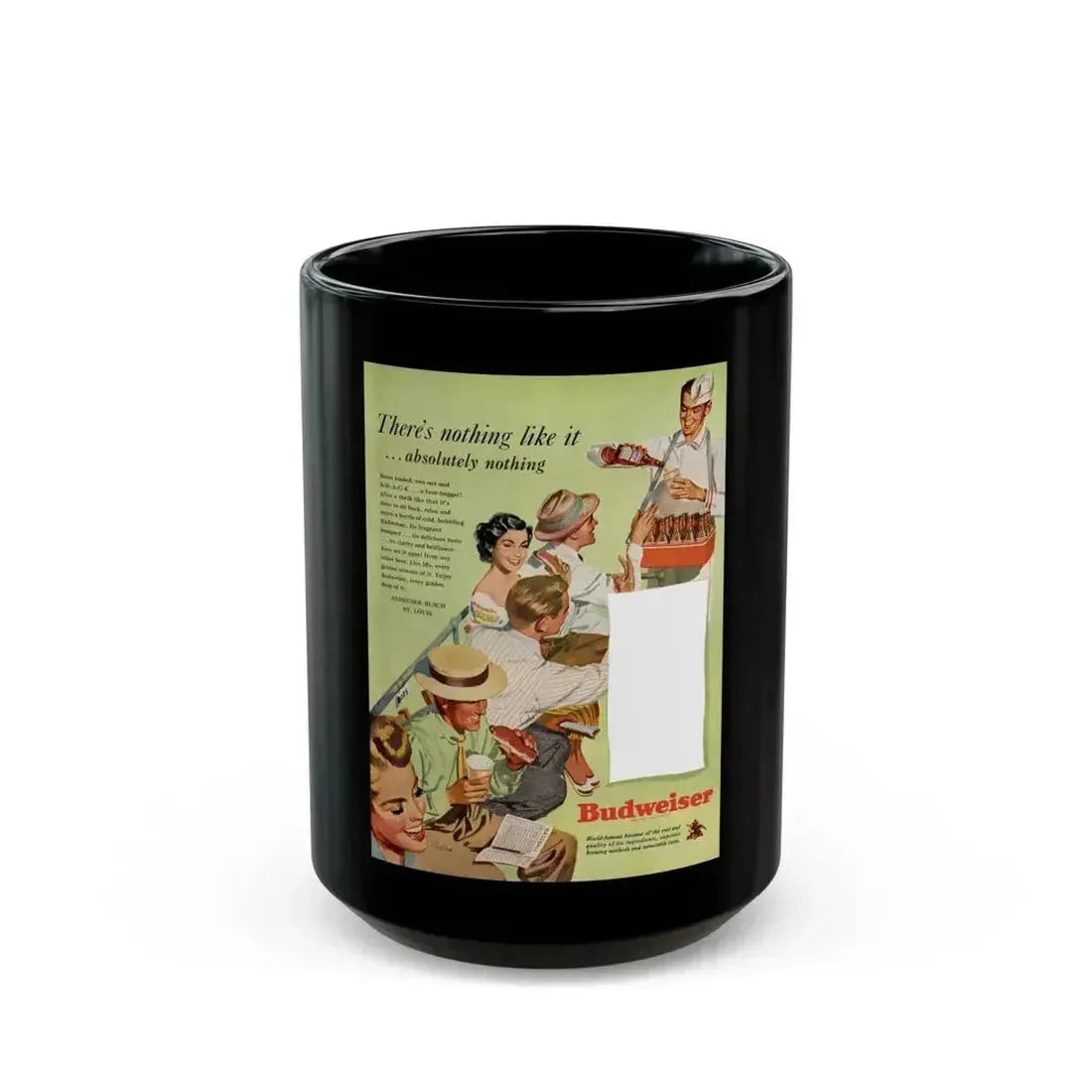 Budweiser ad, The American Magazine, April 1949 - Black Coffee Mug 15oz - Go Mug Yourself