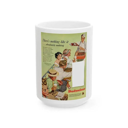 Budweiser ad, The American Magazine, April 1949 - White Coffee Mug 15oz - Go Mug Yourself