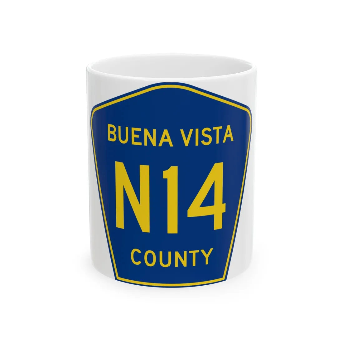 Buena Vista County Route N14 IA (Iowa) (Road Sign) White Coffee Mug 11oz - Go Mug Yourself