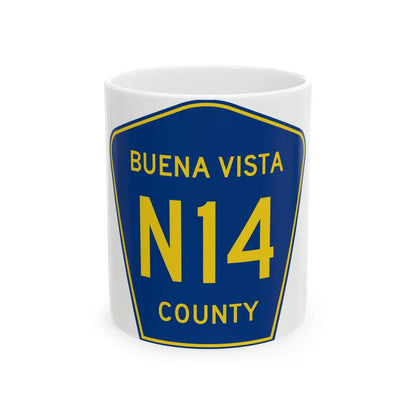 Buena Vista County Route N14 IA (Iowa) (Road Sign) White Coffee Mug 11oz - Go Mug Yourself