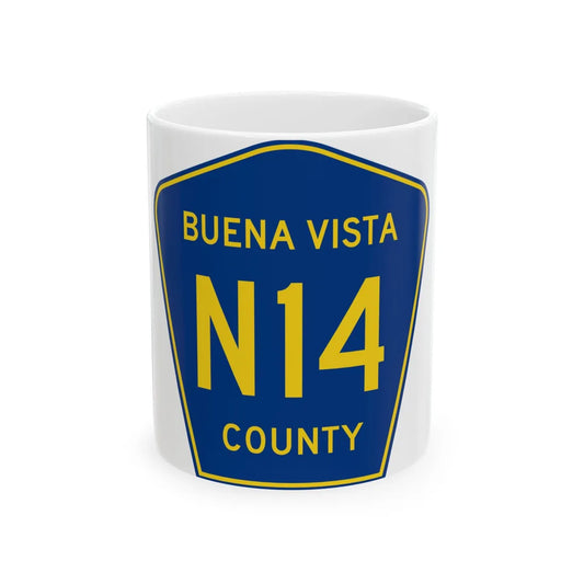 Buena Vista County Route N14 IA (Iowa) (Road Sign) White Coffee Mug 11oz - Go Mug Yourself