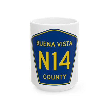 Buena Vista County Route N14 IA (Iowa) (Road Sign) White Coffee Mug 15oz - Go Mug Yourself