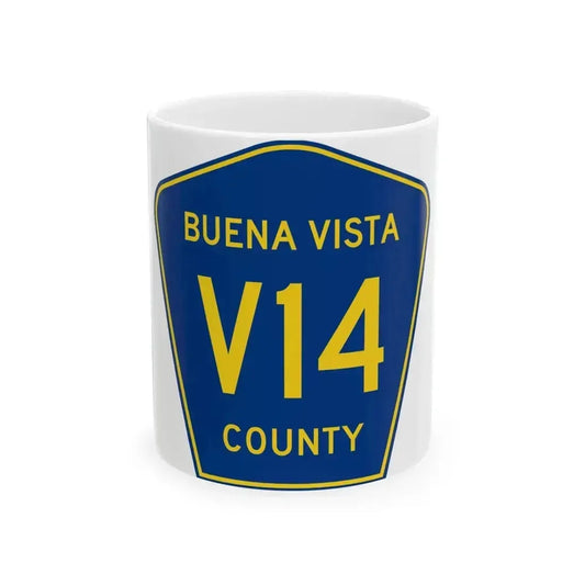 Buena Vista County Route V14 IA (Iowa) (Road Sign) White Coffee Mug 11oz - Go Mug Yourself