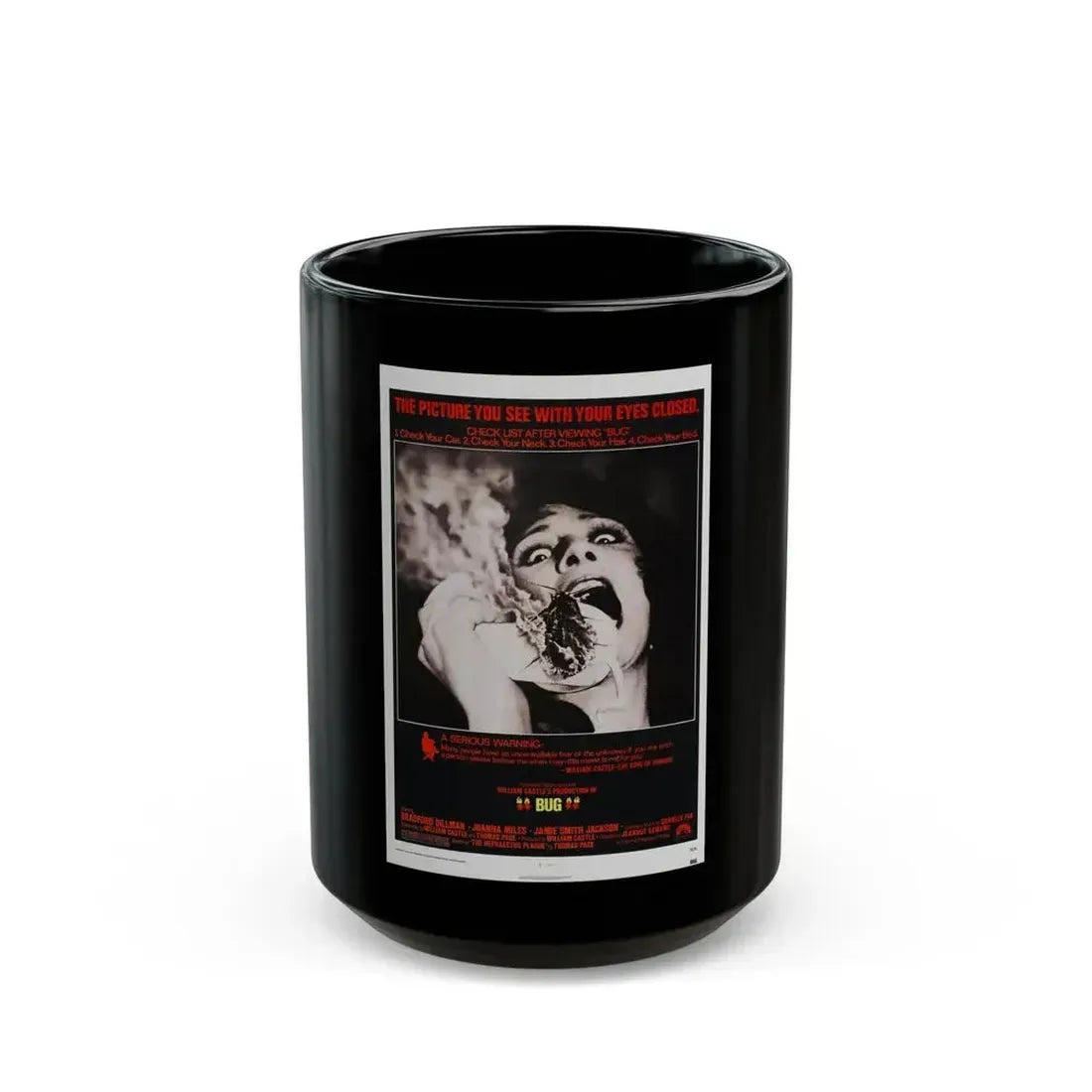 BUG 1975 Movie Poster - Black Coffee Mug 15oz - Go Mug Yourself