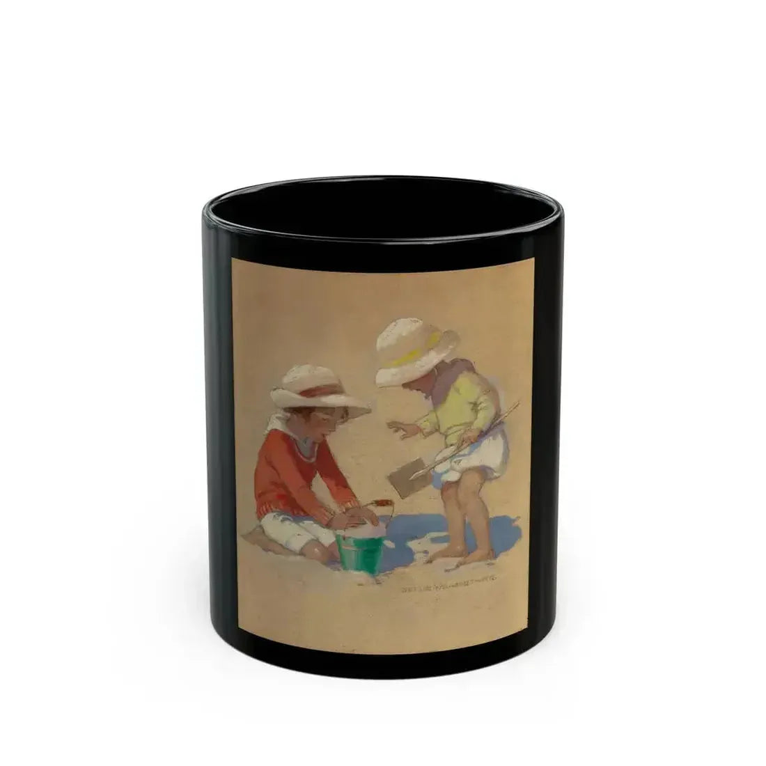 Building a Sand Castle, Good Housekeeping magazine cover, July 4, 1924 - Black Coffee Mug 11oz - Go Mug Yourself